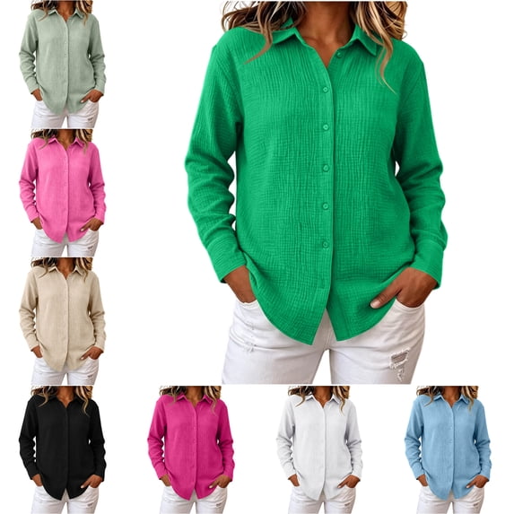 FAHUOMU Womens Shirt Long Sleeve Button Down Collared Blouses Loose Fit Dressy Casual Spring Fall Basic Tops