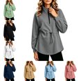 thumbnail image 1 of FAHUOMU Womens Sweatshirt Oversized Quarter Zip Stand Collar Drawstring Waist Long Sleeve Soft Casual Pullover Fall Tops, 1 of 5