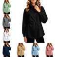 thumbnail image 1 of FAHUOMU Womens Sweatshirt Oversized Quarter Zip Stand Collar Drawstring Waist Long Sleeve Soft Casual Pullover Fall Tops, 1 of 7