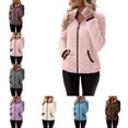 thumbnail image 1 of FAHUOMU Womens Zip Up Coat Soft Cozy Fleece Long Sleeve Stand Collar Jacket Oversized Short Clothes With Pockets, 1 of 6