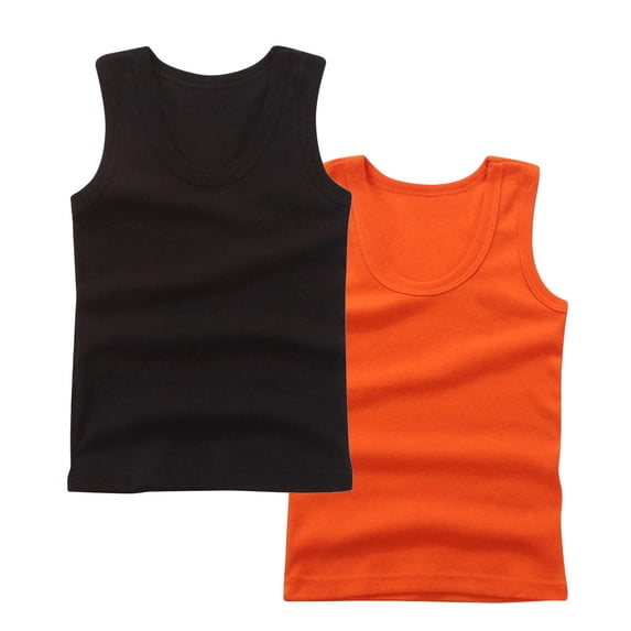 FAHXNVB 2 Pack Cotton Crewneck Tank Tops for Boys Casual Breathable Solid Color Sleeveless Undershirts Summer Fashion Athletic Tees 2-14 Years