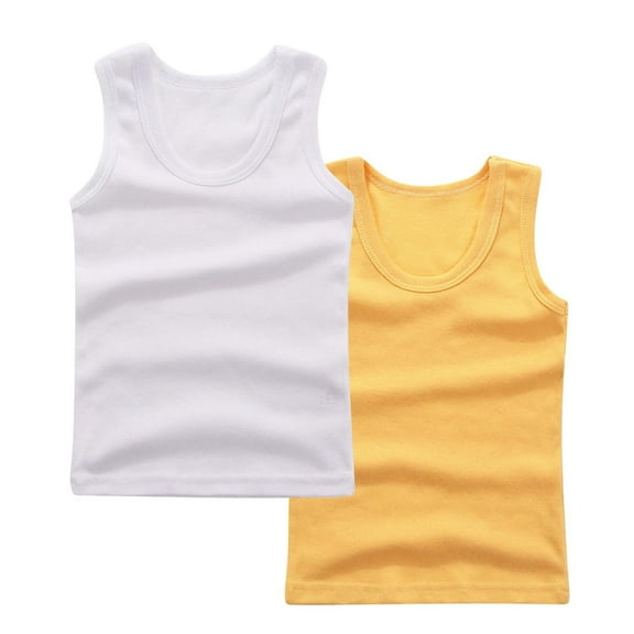 FAHXNVB 2 Pack Cotton Crewneck Tank Tops for Boys Casual Breathable Solid Color Sleeveless Undershirts Summer Fashion Athletic Tees 2-14 Years