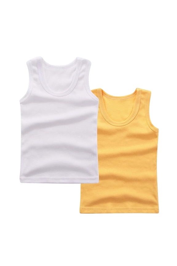 2 Pack Cotton Crewneck Tank Tops for Boys Casual Breathable Solid Color Sleeveless Undershirts Summer Fashion Athletic Tees 2-14 Years