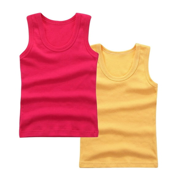 FAHXNVB 2 Pack Cotton Crewneck Tank Tops for Boys Casual Breathable Solid Color Sleeveless Undershirts Summer Fashion Athletic Tees 2-14 Years