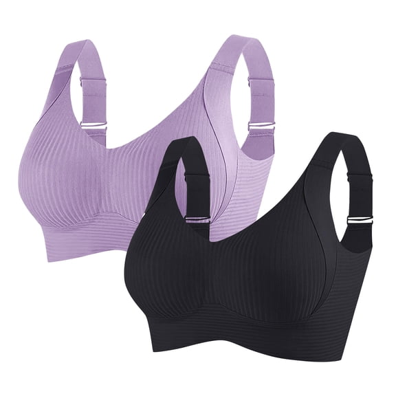 FAHXNVB 2 Pack Womens Seamless Bra No Underwire Comfort Push Up Full Coverage Sport Everyday Bra Buttery Soft Wireless Bralette