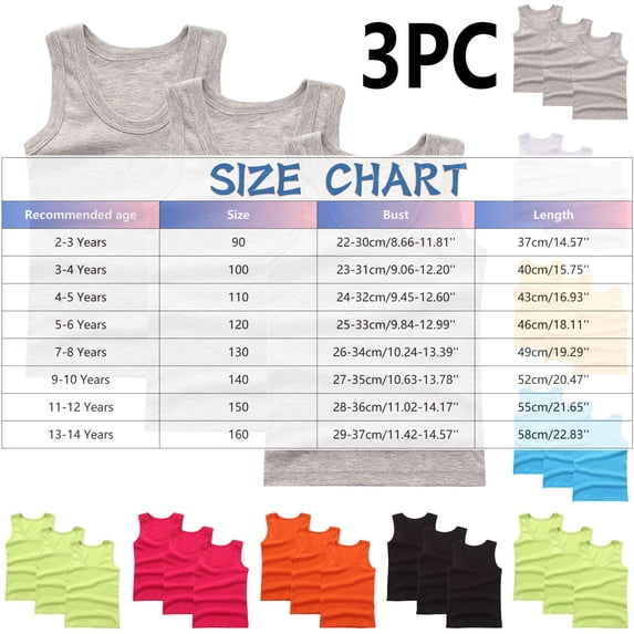 FAHXNVB 3 Pack Boys Crewneck Tank Tops Kids Cotton Soft Sleeveless Athletic Undershirts Summer Stretch Fashion Comfortable Breathable Tees 2-14 Years