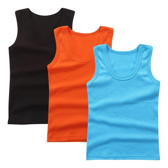 FAHXNVB 3 Pack Little Boys Solid Colors Crewneck Tank Tops Cotton Soft and Breathable Cami Undershirts Summer Fashion Casual Shirts 2-14 Years
