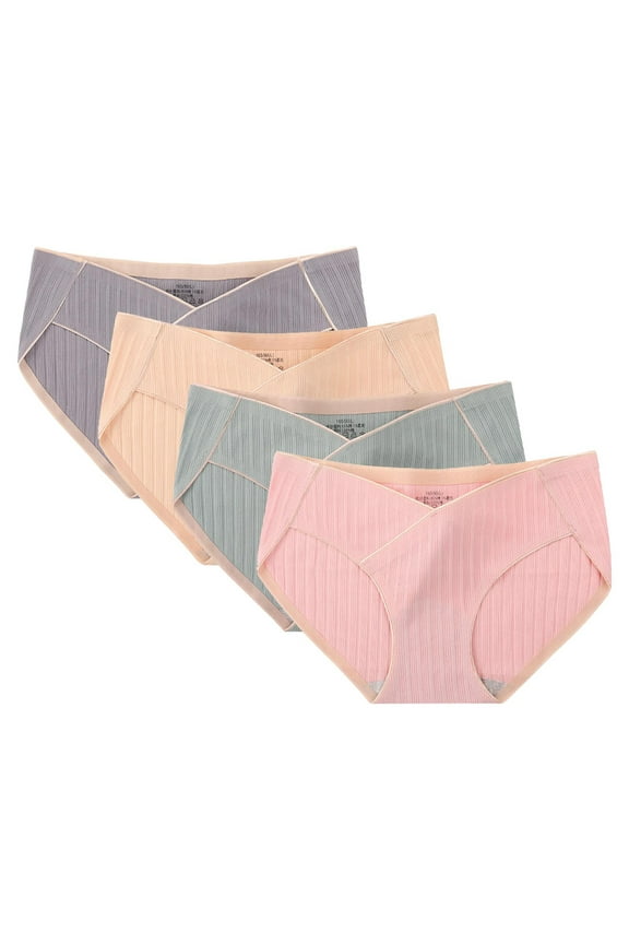 4 Pack Womens Maternity Underwear Plus Size Solid Color Under Bump Cotton Pregnancy Panties Breathable Fashion Cozy Underwear