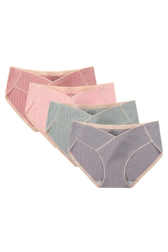 4 Pack Womens Maternity Underwear Plus Size Solid Color Under Bump Cotton Pregnancy Panties Breathable Fashion Cozy Underwear