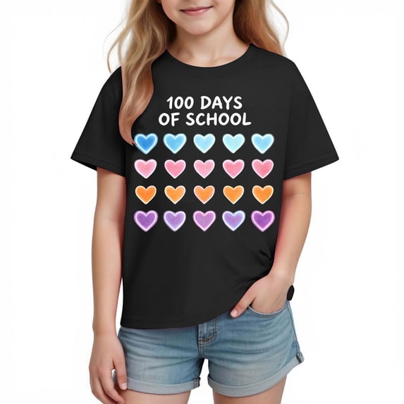 FAHXNVB Back To School T-Shirts for Girls Cute Graphic Print Crewneck Soft Cotton Tees Tops Fashion Casual Comfortable Shirts 3-10 Years