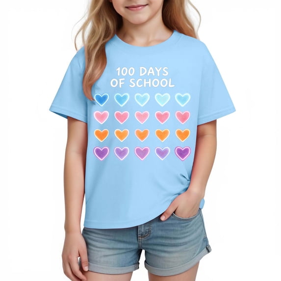 FAHXNVB Back To School T-Shirts for Girls Cute Graphic Print Crewneck Soft Cotton Tees Tops Fashion Casual Comfortable Shirts 3-10 Years
