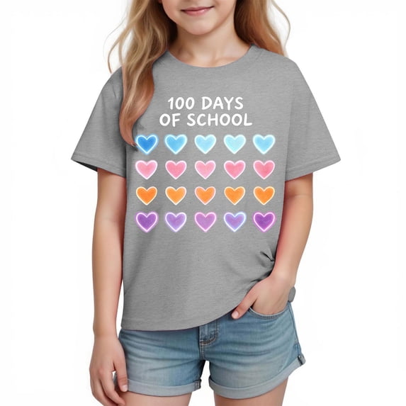 FAHXNVB Back To School T-Shirts for Girls Cute Graphic Print Crewneck Soft Cotton Tees Tops Fashion Casual Comfortable Shirts 3-10 Years