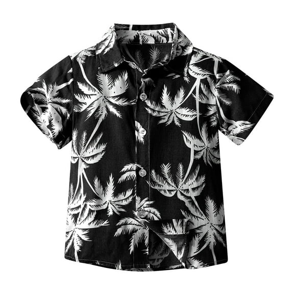 FAHXNVB Boy's Hawaiian T-Shirt Short Sleeve Kids Beach Vacation Soft Cotton Button Down Shirts Fashion Casual Tropical Summer Tees Tops 12M-9Years