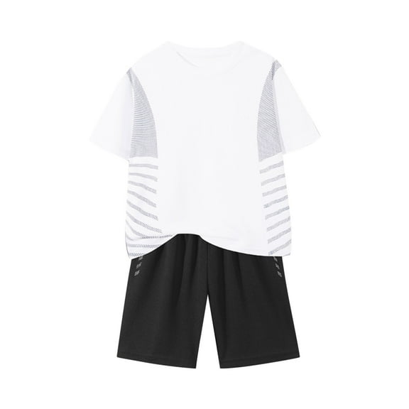 FAHXNVB Boys 2 Piece Outfits Graphic Print Quick Dry Crewneck Shirts and Elastic Waist Sports Shorts Sets Casual Fashion Summer Clothes Sets 3-14 Years