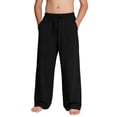 thumbnail image 1 of FAHXNVB Boys Cotton Linen Wide Leg Pants Elastic Waist Drawstring Pants with Pockets Breathable Pants Summer Beach Comfy Loose Fit Pants 4-14 Years, 1 of 8