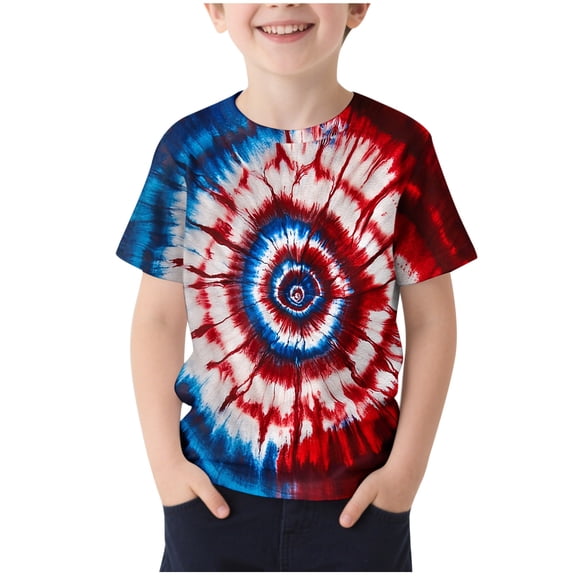 FAHXNVB Boys Crewneck T-Shirts Short Sleeve Summer Soft Cotton Graphic Print Tie dye Breathable Tees Tops Fashion Casual Shirts 3-15 Years
