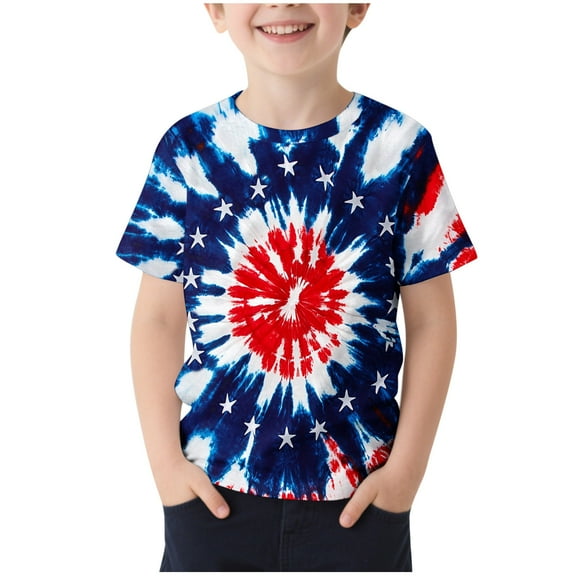 FAHXNVB Boys Crewneck T-Shirts Short Sleeve Summer Soft Cotton Graphic Print Tie dye Breathable Tees Tops Fashion Casual Shirts 3-15 Years