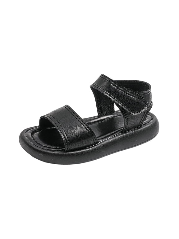 Boys Girls Leather Strap Sandals Hook and Loop Open Toe Soft Non Slip Sandals Outdoor Summer Comfy Durable Beach Sandals 2-8 Years