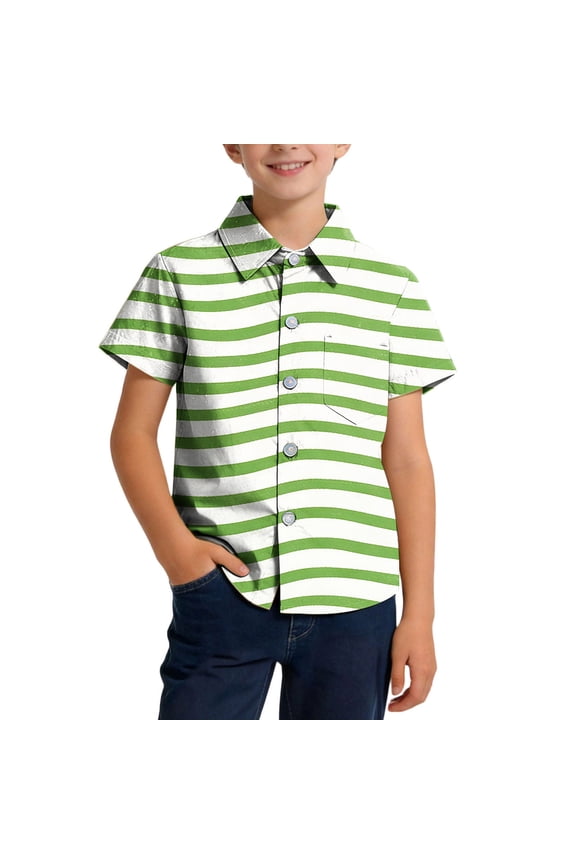 Boys Girls St Patricks Day School Uniform Short Sleeve Button Down T-Shirt Shamrock Print Loose Fit Tees Breathable Lightweight Fashion Summer Shirts 2-15 Years