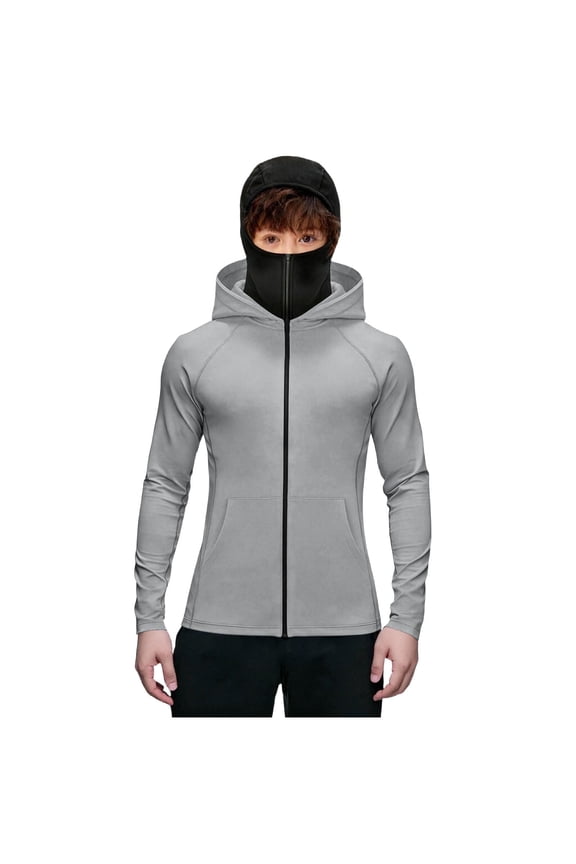 Boys Hooded Face Cover Jacket Sun Protection Long Sleeve Full Zip Up Hoodie Outdoor Sports Hiking Lightweight Jacket 5-15 Years