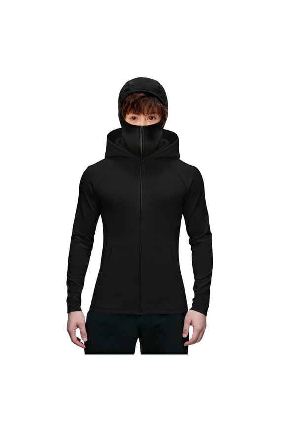 Boys Hooded Face Cover Jacket Sun Protection Long Sleeve Full Zip Up Hoodie Outdoor Sports Hiking Lightweight Jacket 5-15 Years