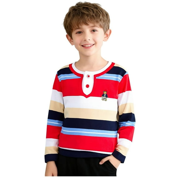 FAHXNVB Boys Long Sleeve T-Shirts Crewneck Soft Cotton Striped Color ...