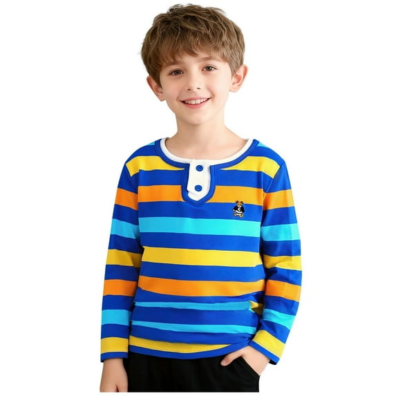 FAHXNVB Boys Long Sleeve T-Shirts Crewneck Soft Cotton Striped Color ...