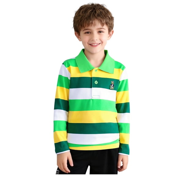 FAHXNVB Boys Long Sleeve T-Shirts Soft Cotton Stripe Bear Print Casual Tees Tops Comfortable Trendy Pullover Shirts 3-15 Years
