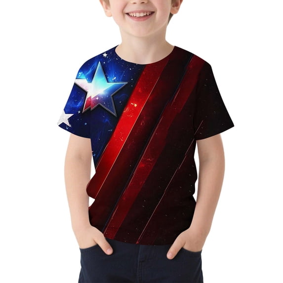 FAHXNVB Boys Short Sleeve T Shirts Crew Neck Galaxy Print Summer Casual Tees Tops Lightweight Loose Shirts 3-15 Years