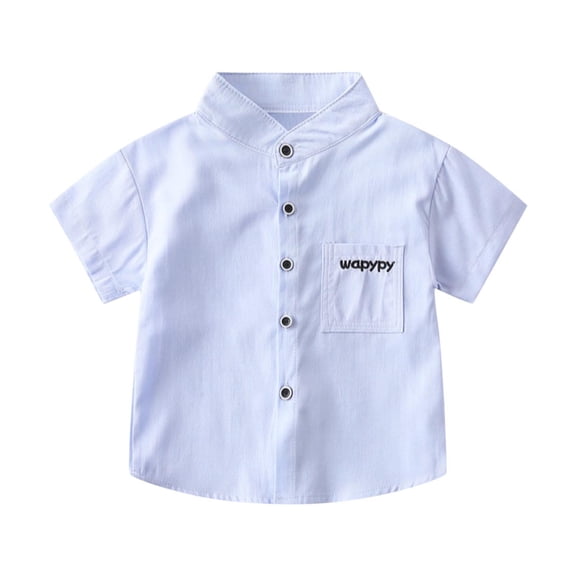 FAHXNVB Boys Short Sleeve T-Shirts Lapel Button Down Solid Color Soft Cotton Kids Casual Tees Tops with Pocket Summer Fashion Shirts 2-10 Years
