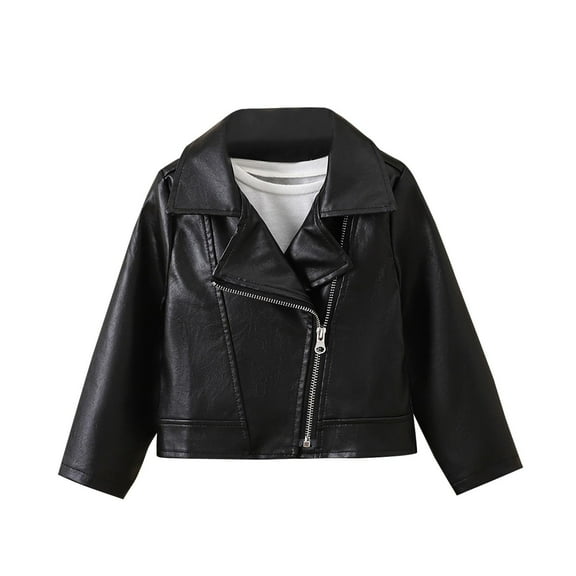 FAHXNVB Boys Spring PU Leather Jackets Zip Up Long Sleeve Solid Color Collared Biker Outerwear Fashion Comfortable Coat 2-11 Years