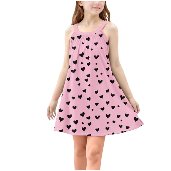FAHXNVB Cami Dress for Girls Cute Graphic Print Sleeveless A-Line Swing Casual Dresses Summer Fashion Comfy Beach Dress 4-15 Years