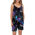 thumbnail image 1 of FAHXNVB Cami Romper for Girls Sleeveless Graphic Print Jumpsuit Short with Pockets One Piece Summer Casual Fashion Clothes 5-14 Years, 1 of 7
