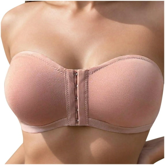 FAHXNVB Front Closure Wireless Strapless Bras for Women Push Up Seamless Comfy Bandeau Bralette Comfortable Invisible Tube Tops