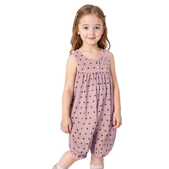 FAHXNVB Girl Wide Leg Romper Polka Dot Print Crewneck Ruched Jumpsuit Summer Casual Comfortable Sleeveless Bodysuit 12M-8Years