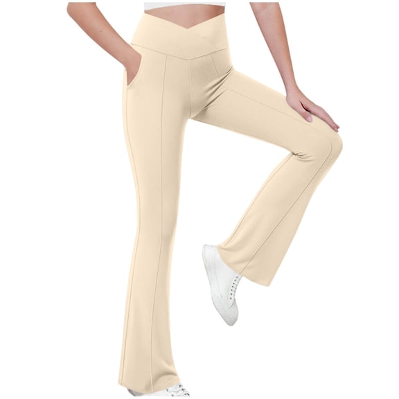 FAHXNVB Girl's Flare Leggings Elastic Waisted Yoga Pants with Pocket Bootcut Dance Casual Athletic Kids Bell Bottoms 5-16 Years