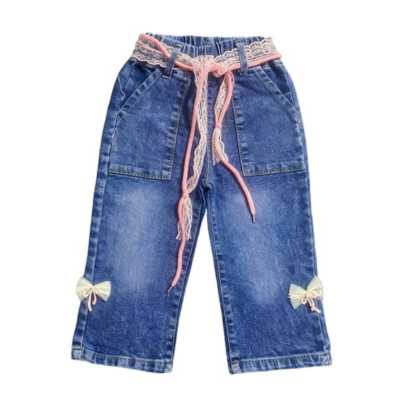 FAHXNVB Girl's Wide Leg Jeans Cute Casual Elastic Waisted Denim Pants Fashion Stretch Baggy Trousers with Pockets 2-8 Years