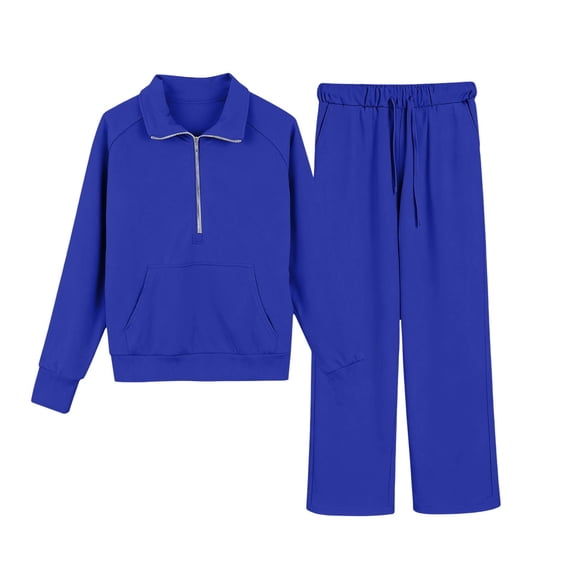 FAHXNVB Girls' 2-Piece Sweatsuits Set Solid Color Half Zip Pullover Sweatshirt and Wide Leg Pants Set Soft Fashion Casual Sports Sets 5-16 Years