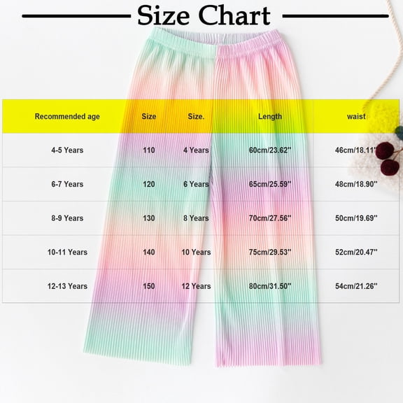 FAHXNVB Girls' Anti-Mosquito Pants Wide Leg Chiffon Pleated Graphic Print Elastic Waist Soft Breathable Pants Summer Cooling Fashion Loose Fit Pants 4-13 Years