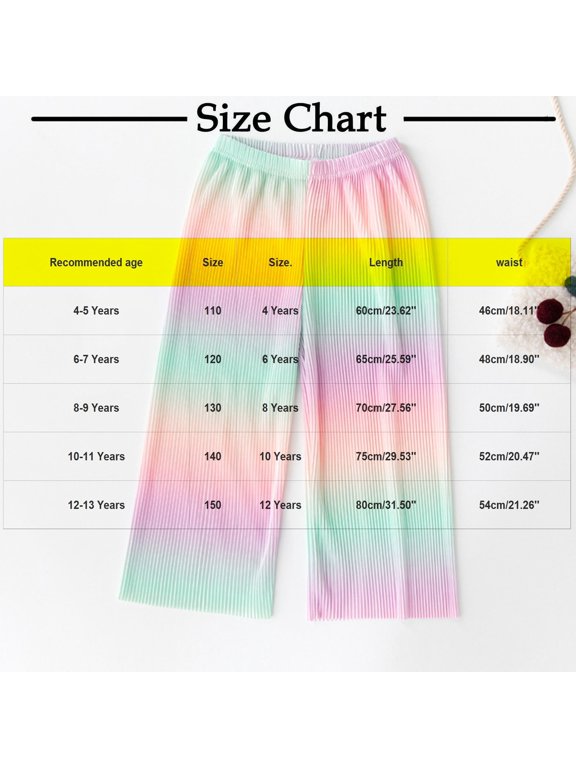 Girls' Anti-Mosquito Pants Wide Leg Chiffon Pleated Graphic Print Elastic Waist Soft Breathable Pants Summer Cooling Fashion Loose Fit Pants 4-13 Years
