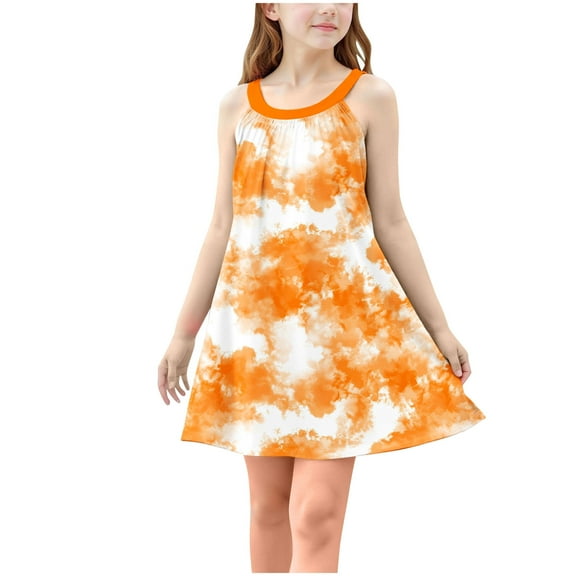 FAHXNVB Girls Cami Dress Cute Graphic Print Sleeveless A-Line Swing Casual Dresses Summer Fashion Beach Dress 4-15 Years