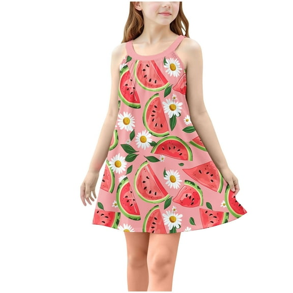 FAHXNVB Girls Cami Dress Lovely Floral Print Sleeveless A-Line Swing Casual Dresses Summer Fashion Comfy Beach Dress 4-15 Years
