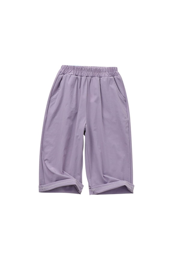 Girls Capri Pants Quick Dry Sun Protection Elastic Waist Athletic Wide Leg Pants Summer Lightweight Solid Color Loose Casual Pants with Pockets 5-16 Years