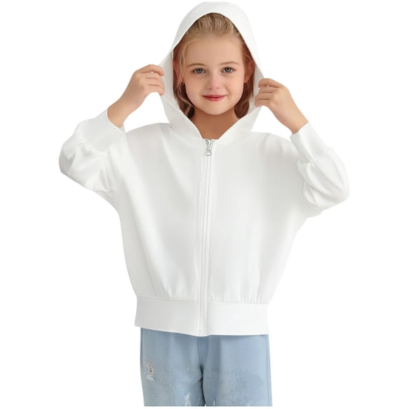 FAHXNVB Girls' Cooling Zip Up Hoodies Soft Lightweight Long Sleeve Hooded Sweatshirts Solid Color Casual Loose Fit Jackets 4-13 Years