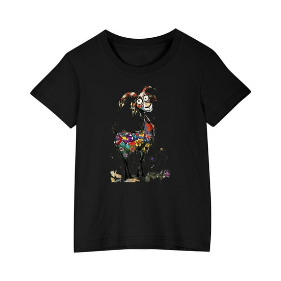 FAHXNVB Girls Crewneck T-Shirts Short Sleeve Summer Cute Goat Print Basic Breathable Cotton Shirts Fashion Althletic Comfortable Tees Tops 3-10 Years