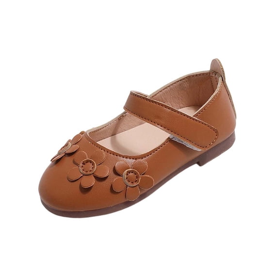 FAHXNVB Girls Flower Applique Mary Jane Shoes Kids Leather Soft Sole Dress Shoes Solid Color Wedding Birthday Party Summer Cute Shoes 1-6 Years