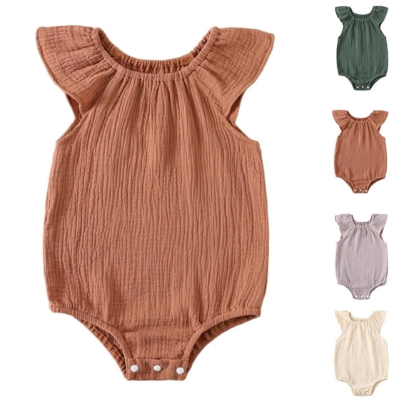 FAHXNVB Girls Flutter Sleeve Romper Soft Crew Neck One Piece Jumpsuit Summer Solid Color Lightweight Infant Outfits 3-24M