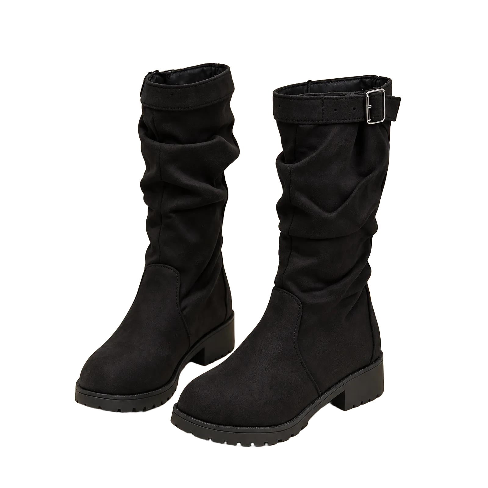 High Riding Patelal FAHXNVB Girls Knee High Boots Slouchy Buckle Chunky Heel Tall Riding ...