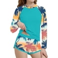 thumbnail image 1 of FAHXNVB Girls Long Sleeve Rash Guard Two Piece Swimsuits Graphic Print Surfing Bathing Suits Athletic Casual Summer Beach Pool Swimwear 6-15 Years, 1 of 4