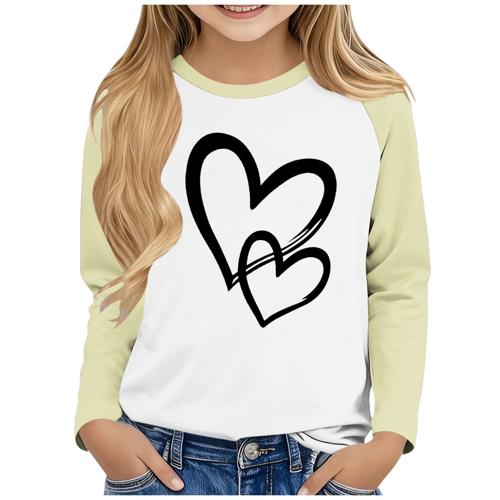 Green Heart Print Front Knot Detailed Comfortable Fit Girls T-Shirt - 75114